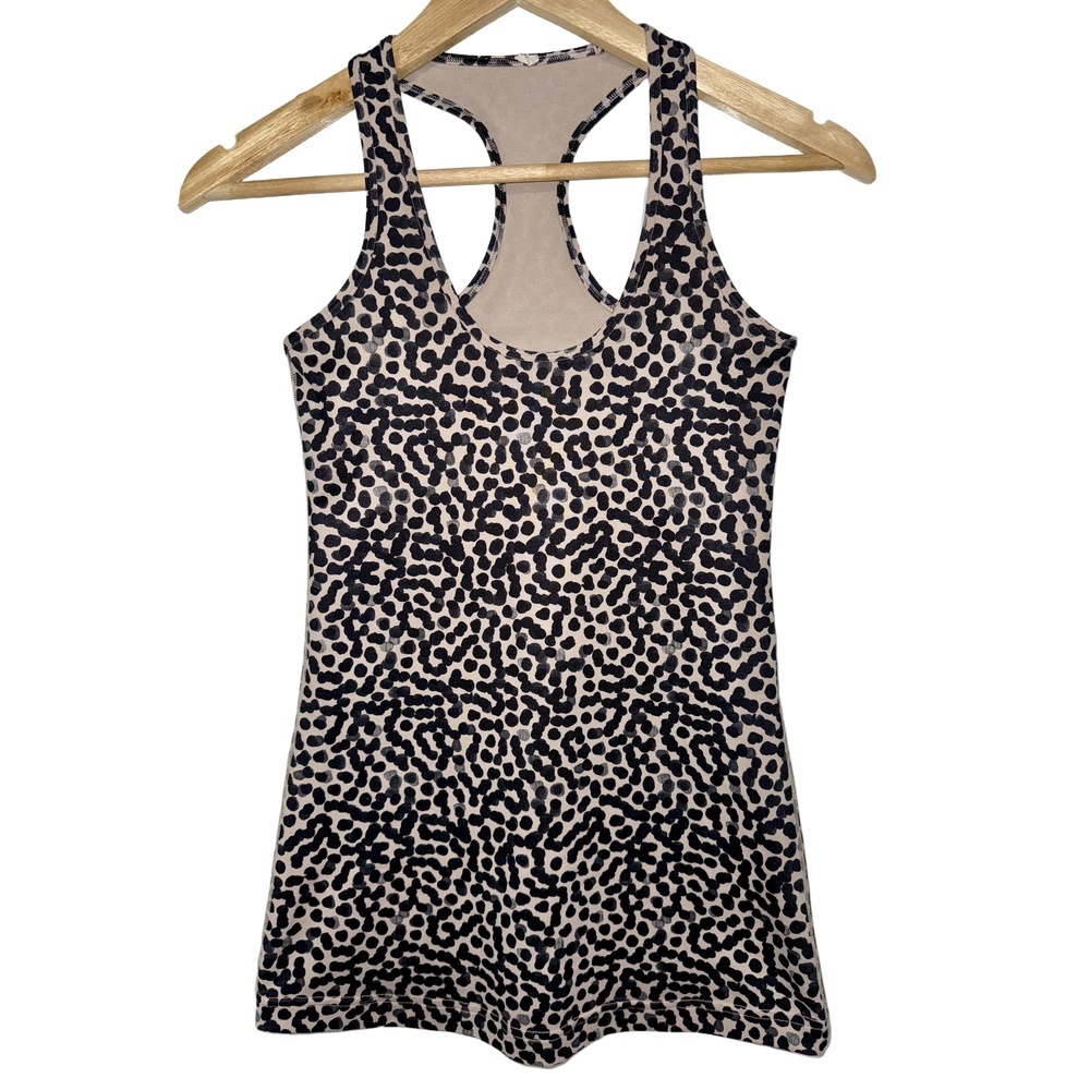 Lululemon Cool Racerback Tank Top Black Tan Animal Print Womens Size Small S